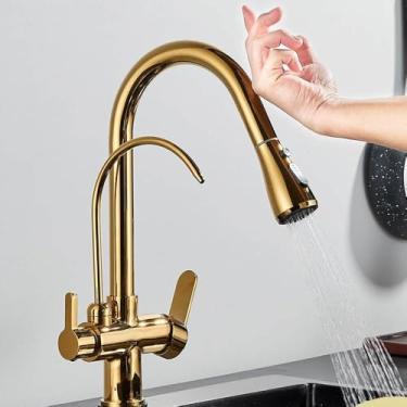 Imagem de Filtro de sensor de toque Torneira de cozinha de água 2 em 1 Preto Coloque para fora Torneiras de pia de modos duplos para cozinha Torneira misturadora de água pura, dourada