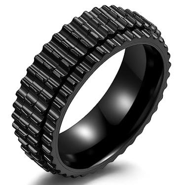 Imagem de Adreamz Anel de ansiedade giratório de aço inoxidável preto azul de 8 mm para homens e mulheres escovados para alívio da ansiedade/chave grega/runas viking/padrão de engrenagem, anel giratório central