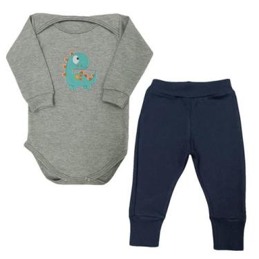 Imagem de Conjunto Body Bebê Dinossauro Manga Longa + Calça - Mellane Baby, PP, 