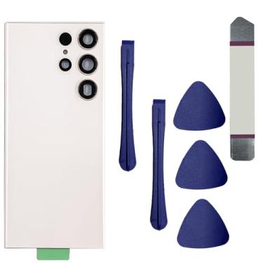 Imagem de Substituição de vidro traseiro para Galaxy S23 Ultra para Samsung Galaxy S23 Ultra com fita pré-instalada e lente de câmera + ferramentas (creme)