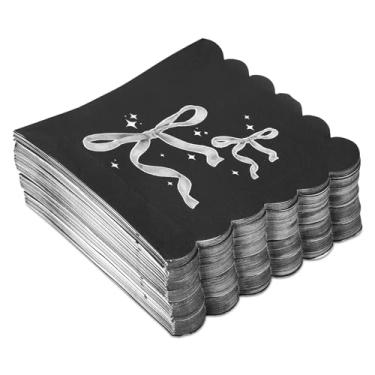 Imagem de 100 guardanapos de laço, 30 x 30 cm, guardanapos aparados de renda com tema de laço fofo coquete suprimentos de jantar para noivado, casamento, festa de aniversário, decoração de mesa (preto)