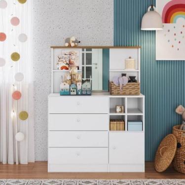 Imagem de Cômoda Infantil 4 Gavetas 89cm com Porta Espelho e Nichos - Art In QI,