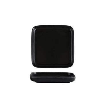 Imagem de Prato de carne ocidental para sushi dim sum hotel de cerâmica esmaltada - prato quadrado de 16,5 cm - preto