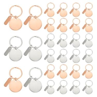 Imagem de PATIKIL Chaveiro em branco com gravação de aço inoxidável, 30 peças de metal graváveis a laser em branco com etiqueta pendurada para chaveiro DIY, artesanato, tom rosa ouro/prata (redondo)