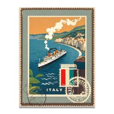 Imagem de Impressão em tela vintage de navio a vapor estilo mapa envelhecido - Carimbo de papel envelhecido 20 x 26 cm