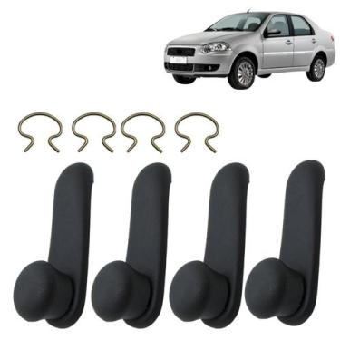 Imagem de Kit 4 Manivelas do Vidro Fiat Siena 2008-2013 Preta - Felux