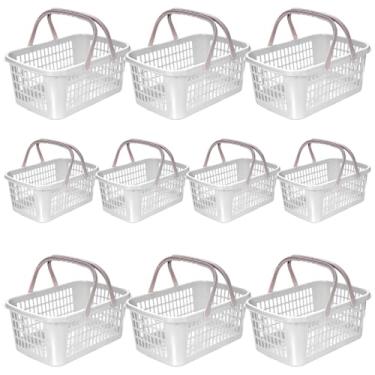 Imagem de Kit 10 Cestas de Compras Supermercado Farmacia Com Alça 9 Litros (Branco)