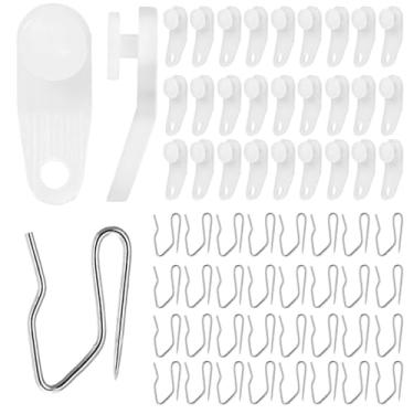 Imagem de 50 conjuntos de ganchos de cortina deslizantes de varão transversal de plástico branco deslizantes para trilho e ganchos de cortina de metal para janela e chuveiro