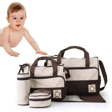 Imagem de Kit Bolsa Maternidade Mochila Bebe Trocador Porta Mamadeira Papinha 5 Peças Mala Luxo I...