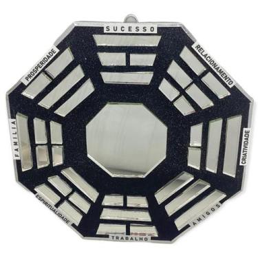 Imagem de Baguá Feng Shui de Vidro Espelhado Preto Octogonal 16 cm - Lua Mistica