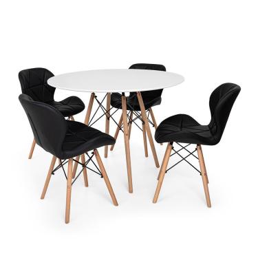 Imagem de Kit Mesa Jantar Eiffel 100cm Branca + 04 Cadeiras Slim Preta