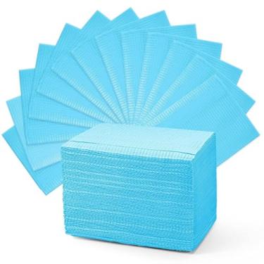 Imagem de Amira Beauty Babadores dentários descartáveis 33 x 45 cm 3 camadas à prova d'água para piercing, estação de mesa de tatuagem, técnicos de unhas, dentistas, capa de bandeja profissional (azul, 50