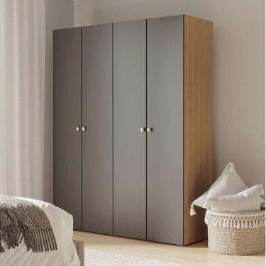 Imagem de Guarda-roupa 2 Módulos 4 Portas 6 Prateleiras Frame Cabecasa madeiramadeira Acácia/Grafite