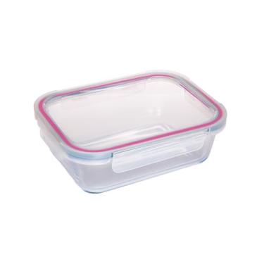 Imagem de Pote Hermético Com Tampa 640ml Vidro Retangular Premium Marmita Mistura Não Vaza (640ml)