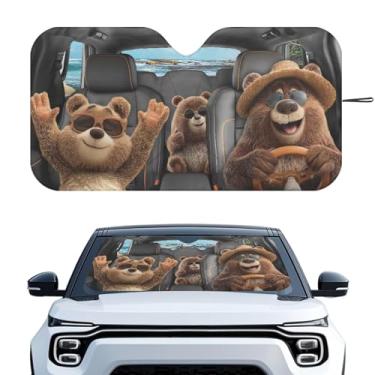 Imagem de Renewold Bear Family Animal Driving Engraçado Automotivo Para-brisas Blocos de Proteção Solar Calor Luz Solar UV Dobrável Carro Janela Frontal Protetor Solar Verão Sun Shade Viseira Capa para Homens