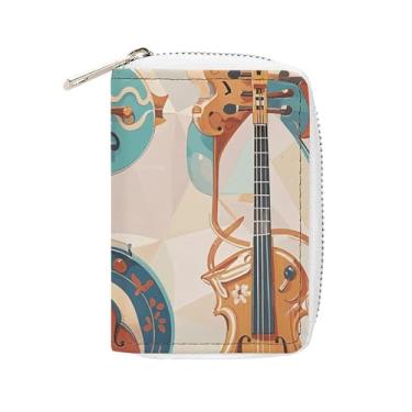 Imagem de NTVOWPZO Carteira masculina com suporte de cartão de crédito macio para cartões de visita, padrões musicais realistas, capa para cartão com zíper