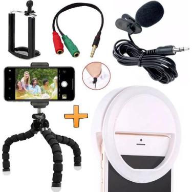 Imagem de Kit Youtuber Tripé Para Celular Microfone de Lapela + Luz Flash Led An