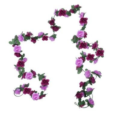 Imagem de CAPASTEC 4 peças de videira para pendurar flores artificiais, guirlanda de videira de plástico de 220 cm, flores falsas com folhas verdes para decoração de casa de festa de casamento, roxo
