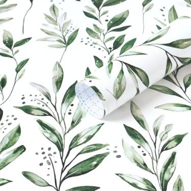 Imagem de Micpolo Papel de parede de papel de parede de folha verde papel de parede moderno papel de parede removível autoadesivo para banheiro quarto cozinha decoração de parede 44 cm x 199 cm