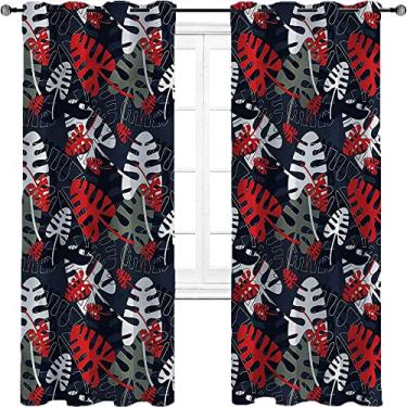Imagem de Cortinas blecaute tropicais para quarto - Cortinas escurecidas com isolamento térmico com ilhós para sala de estar, 2 painéis por grupo são usados na sala de estar ou quarto, L 182 x C 213 cm