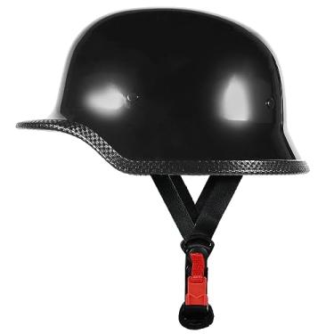 Imagem de Pretoee Capacete De Motocicleta Estilo Alemão, Capacetes Meia Face Aprovados Pela Dot Para Homens E Mulheres, Ciclomotor Retrô Preto Adulto... (Médio, Brilhante)