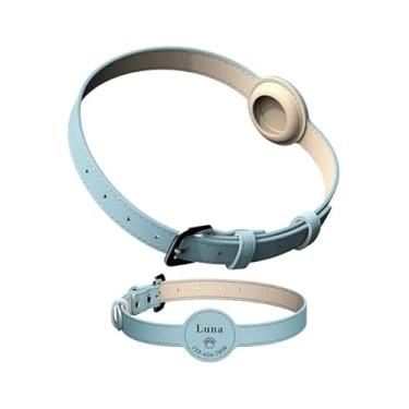 Imagem de Coleira Para Rastreador AirTag Gps Cachorro Cães Cão Pet Personalizada Com Nome E Telefone Identificação (Azul Celeste, P)