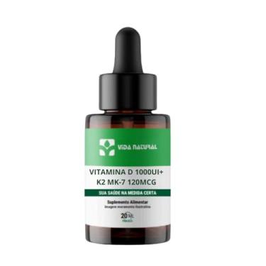 Imagem de Vida Natural Vitamina D3 1000UI + K2 MK7 120mcg em Gotas 20ml Suplemento Vitamínico Líquido Sem Açúcar e Sem Glúten Uso Adulto e Infantil