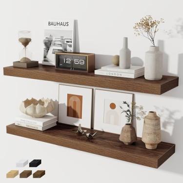 Imagem de Prateleiras flutuantes para parede, conjunto de 2 prateleiras flutuantes de 91 cm, prateleira de madeira rústica montada na parede para banheiro, sala de estar, quarto e cozinha, prateleira suspensa