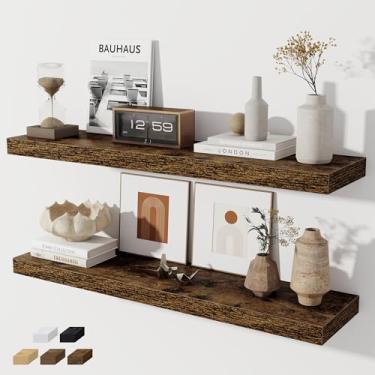 Imagem de Prateleiras flutuantes para parede, conjunto de 2 prateleiras flutuantes de 91 cm, prateleira de madeira rústica montada na parede para banheiro, sala de estar, quarto e cozinha, prateleira suspensa