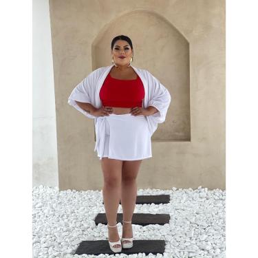 Imagem de Conjunto Plus Size Short Saia com Laço Lateral Blusa Kimono-Feminino