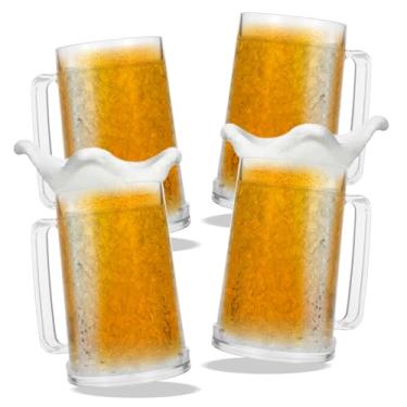 Imagem de Pacote com 4 canecas de cerveja para freezer, canecas de gelo geladas de gel de parede dupla transparente de 473 ml com gel, canecas de cerveja de plástico com alças para freezer, festas e presentes
