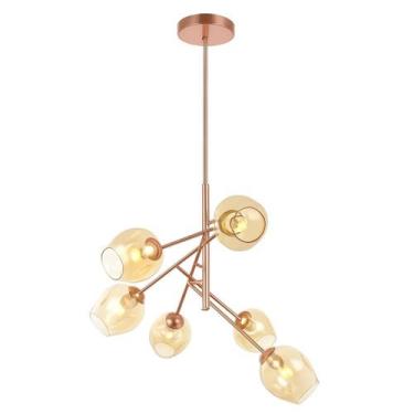 Imagem de Lustre Moderno Pendente 6 Globos Vidro Ambar Design Luxo - Nj Online