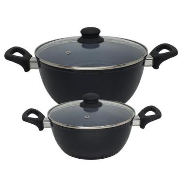 Imagem de Jogo 2 Panela Caçarola Indução Revestimento Cerâmica Antiaderente Tamp