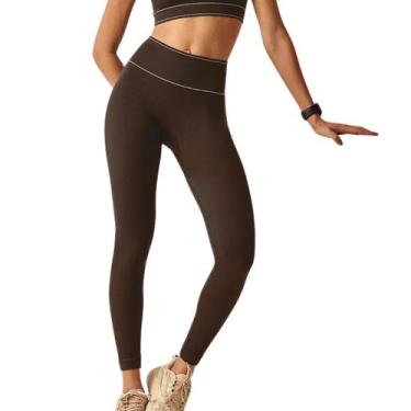 Imagem de Calça Legging Fitness Hope Resort Adapt Canelada Sem Costura, Marrom, 