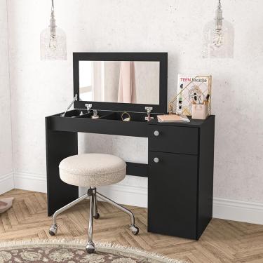 Imagem de Penteadeira Politorno Iracema Espelho Recolhível 1 Gaveta 1 Porta Nichos Compacta MDP Pintura UV