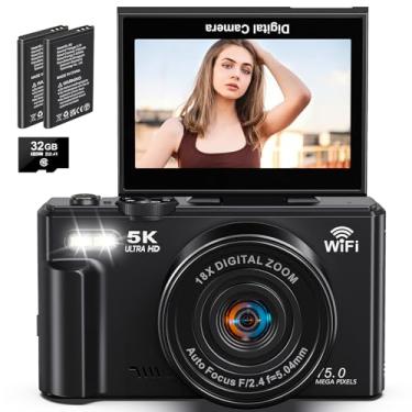 Imagem de Câmera digital, vídeo de 5k, câmera de 75 megapixels, transmissão Wi-Fi, zoom digital de 18x, tela giratória de 180 graus, foco automático, cartão SD de 32G, duas baterias,câmera compacta,vlog
