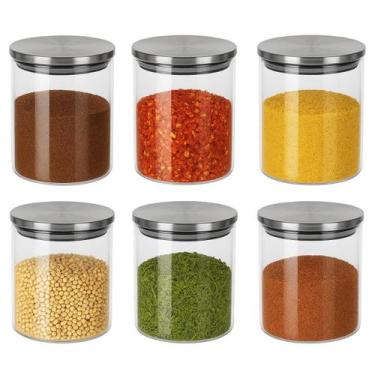 Imagem de Kit Porta Tempero Vidro Tampa Inox Hermética 6 potes 350ml - Majestic