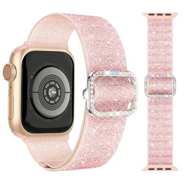 Imagem de G-ficu Pulseiras femininas para Apple Watch SE séries 10, 9, 8, 7, 6, 5, 4, 3, Ultra, 2 1 de 46 mm, 45 mm, 42 mm (S3) e 49 mm, pulseira solo de nylon elástico para Apple Watch - rosa