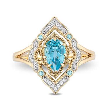 Imagem de hsiyyecg Anéis de noivado elegantes banhados a ouro azul celeste topázio CZ solitário em forma de pêra, anel de compromisso de casamento de eternidade simulado para mulheres tamanho 6 a 10 (7)