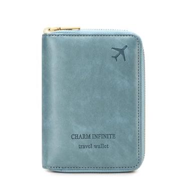 Imagem de Carteira para passaporte, porta-passaporte, integrada, multifuncional, porta-cartões, porta-documentos, porta-bilhetes, organizador de passaporte de viagem, Azul, One Size, Americano