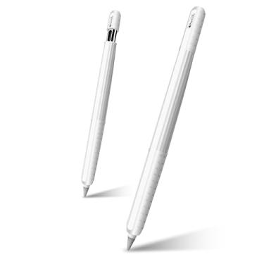 Imagem de IRAINSUN (Pacote com 2) Capa protetora para Apple Pencil (2ª geração/Pro/USB-C) - Aderência aprimorada, design antiderrapante com clipe resistente, leve e resistente a arranhões (branca)