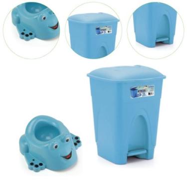 Imagem de Kit Bebê Troninho Infantil e Lixeira Cesto 7,5L Cor Azul - injeplastec