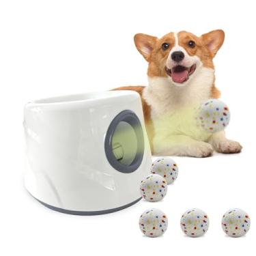 Imagem de Mloowa Lançador automático de bolas de tênis para cães, lançador de brinquedo interativo para cães, pés de distância ajustável, inclui bolas pequenas de 5,8 cm (cinza)