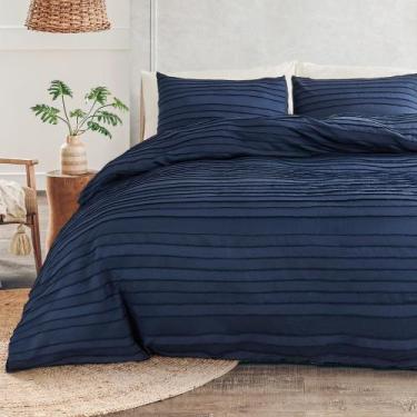 Imagem de Conjunto de capa de edredom NEXHOME PRO Navy King Size, microfibra, 3 