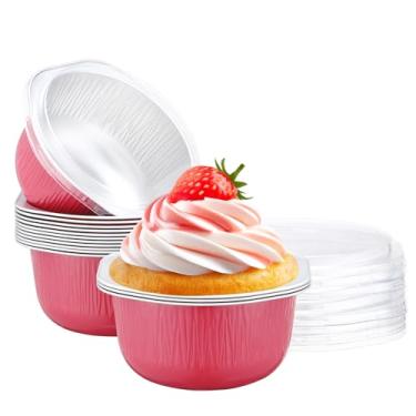 Imagem de Beasea Copos de cozimento com tampas, pacote com 15, 445 ml, 445 ml, alumínio, redondo, descartável, folha pequena, ramequins para forno, muffin, formas de cupcake para festas, negócios, porção