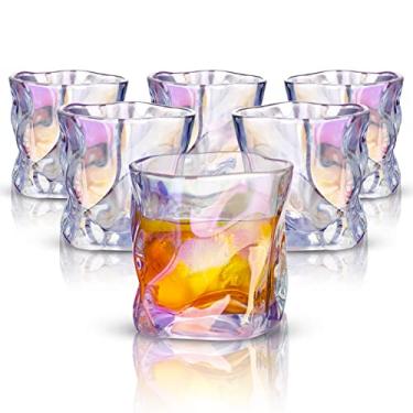 Imagem de NiHome Iridescent Twisted Crystal Whiskey Glasses 6-Pack 8oz Hand-Blown Lead-Free Old Fashioned Bar Tumbler for Scotch Rum Bourbon Cocktail