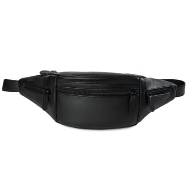 Imagem de Pochete Grande Masculina De Couro Espaçosa 5 Bolsos Cor: Marrom e Preta (Preta)