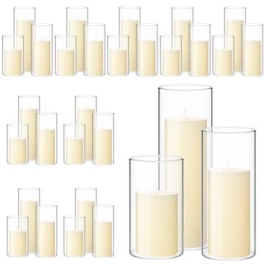 Imagem de Shihanee 240 peças de velas de pilar e vasos cilíndricos de vidro, suportes de cilindro transparentes para decoração de mesa de velas finas (branco marfim)