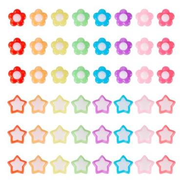 Imagem de Cheriswelry 100 peças opacas contas de flor estrela acrílica contas espaçadoras soltas de plástico contas coloridas da amizade 16-17 mm para colar, chaveiro, cordão, fabricação de joias