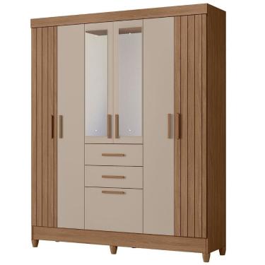 Imagem de Guarda Roupa Casal Espelho 7p 165 Cm Malta Carvalho Fendi Friso Moval